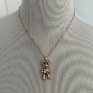 18k Gold‎ Plated XP Blue Bear Chain Necklace Pendant Oro Laminado 18inch